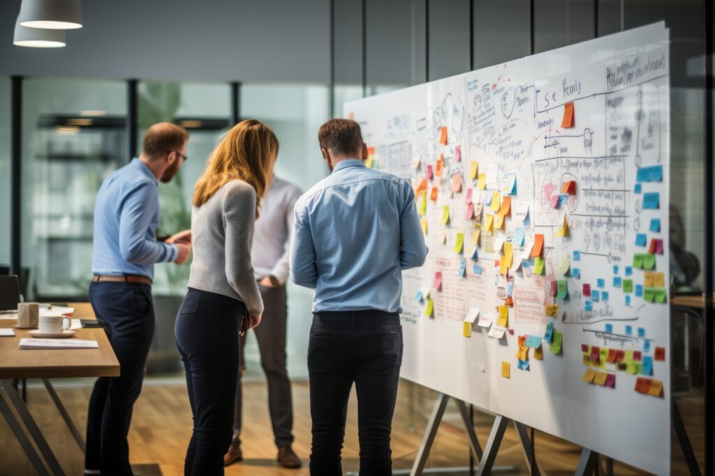 whiteboard with marketing ideas