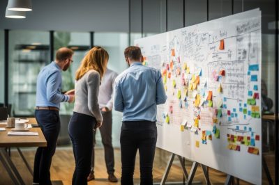 whiteboard with marketing ideas